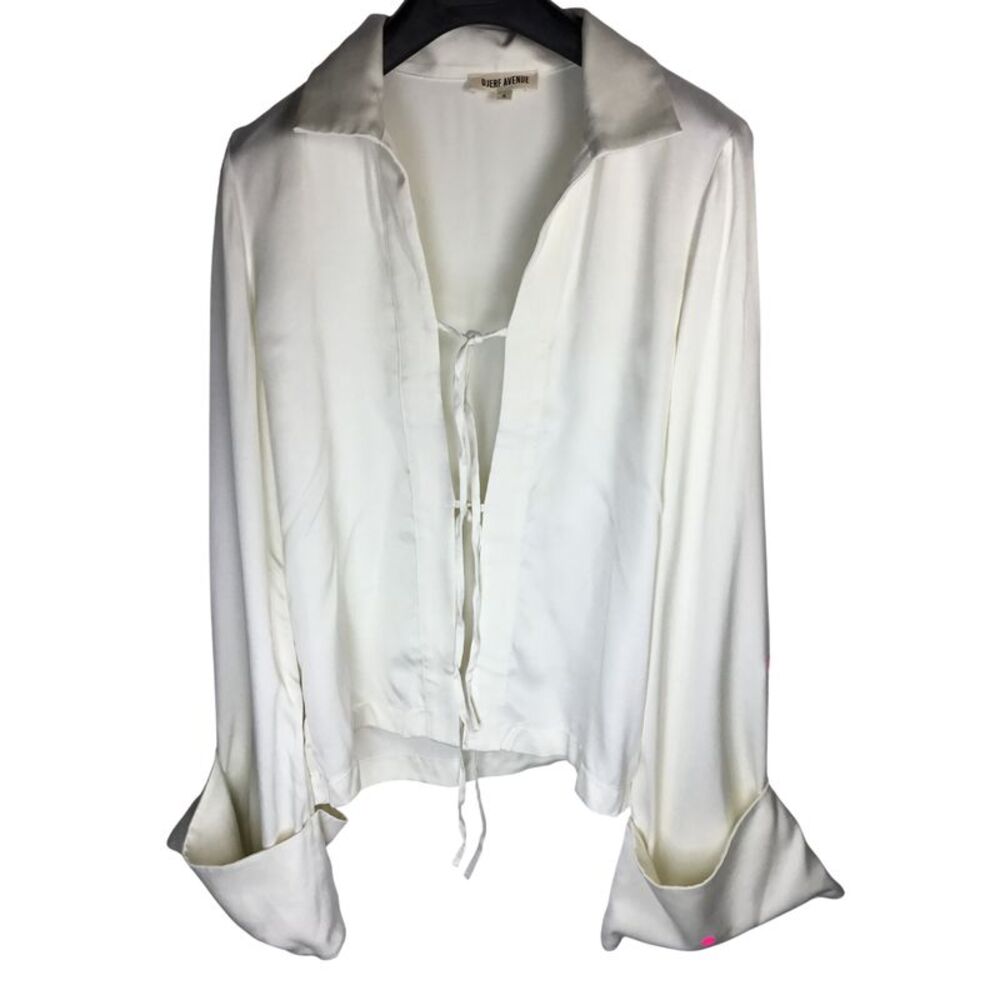 Djerf Avenue Ivory Silk-Blend Tie-Front Blouse
